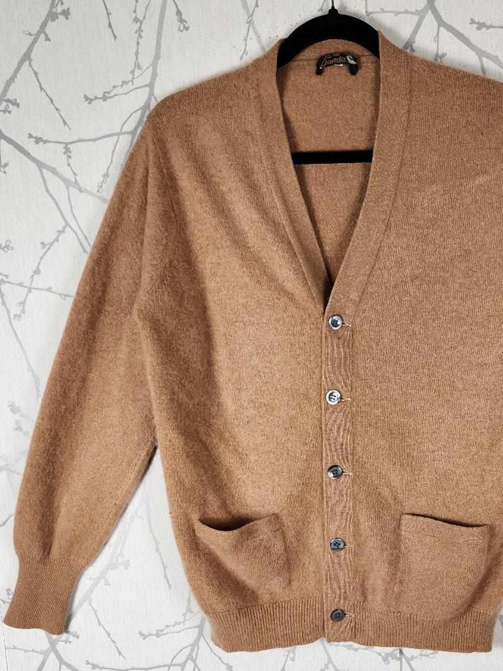 Panda VTG Beige Camel 100% Cashmere Button Front Cardigan